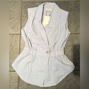 Habitual Sleeveless Collared Shirt Light Blue Cinched Waist Size XS NWT